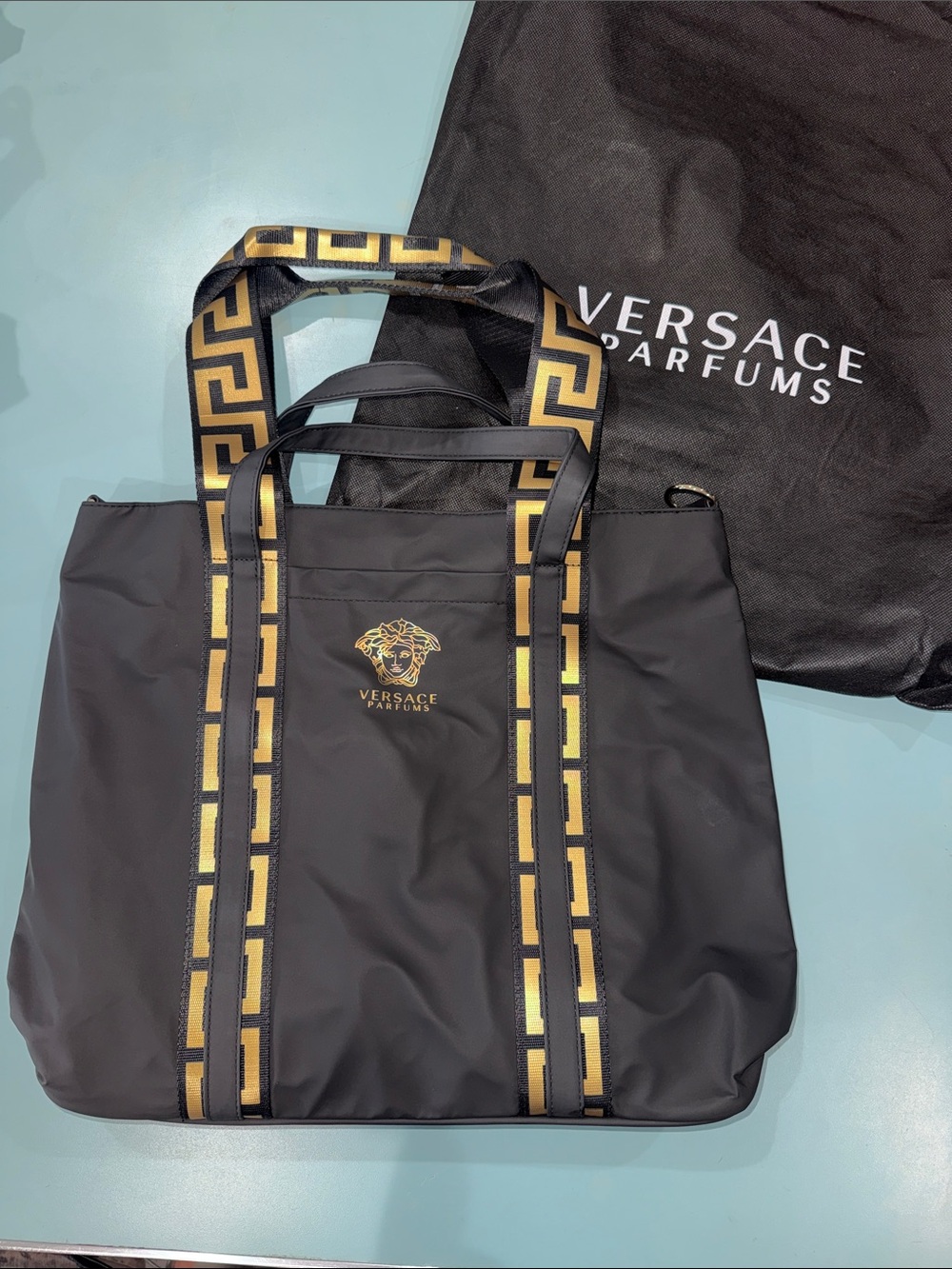 Versace Black and Gold Medusa Tote Shoulder Bag